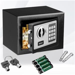BAKAJI Cassaforte a Muro Numerica, Cassetta Porta Valori di Sicurezza da Armadio, Muro, Casa Albergo Hotel Safe, Chiavi di Emergenza (Nero, S 23 x 17 x 17 cm)