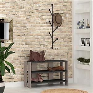 Shally Dogan Ingresso Appendiabiti a Parete e Scarpiera in Stile Moderno, Set Completo di Mobile Portascarpe 3 Ripiani e Attaccapanni da Muro con 6 Ganci, Materiali Robusti (Tortora e Antracite)