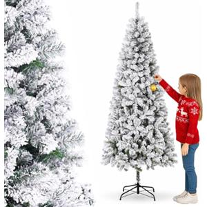 BAKAJI Albero di Natale Slim Molto Folto Ecologico e Ignifugo con Base a Croce in Ferro Pieghevole, Decorazione Natalizia Salvaspazio Foltissima con Rami Realistici (Bianco Saint Moritz, 150 cm)