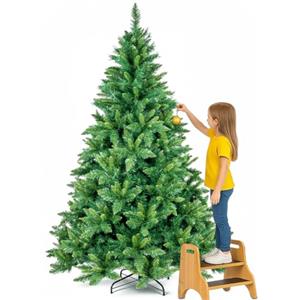BAKAJI Albero di Natale Super Folto Pino Verde con Base a Croce in Metallo Pieghevole di Altissima Qualità, Montaggio Facile con 1256 Rami a Innesto (Verde Canberra, 210 cm)