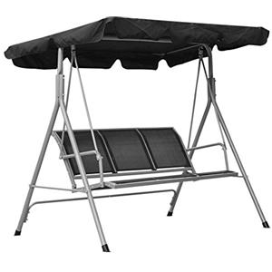 Bakaji Dondolo Da Giardino 3 Posti Colore Grigio Tetto Parasole Struttura in Acciaio Inox Seduta in Texilene Traspirante Dimensioni 175 x 112 x 155 cm (Nero)