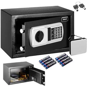 BAKAJI Cassaforte a Muro Numerica, Cassetta Porta Valori di Sicurezza da Armadio, Muro, Casa Albergo Hotel Safe, Chiavi di Emergenza (Nero, M 31 x 20 x 20 cm)