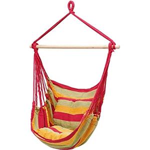 Bakaji Poltrona Sospesa da Esterno Giardino in Tessuto Sedia Dondolo Pensile Amaca Terrazzo Campeggio con Staffa in legno + 2 Cuscini Design Moderno Portata 120Kg 120 x 90 x 60 cm (Multicolore)