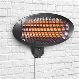 BAKAJI Stufa Elettrica a Infrarossi da Esterno e Interno a Parete 2000W a Basso Consumo, Riscaldatore Alogena al Quarzo a Muro con Cavo, 3 Livelli Potenza, Resistente agli Spruzzi Risparmio Energetico