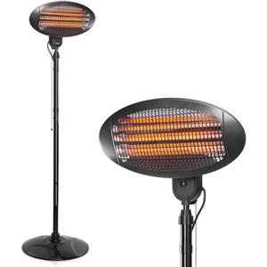 BAKAJI Stufa Elettrica a Piantana da Esterno e Interno a Infrarossi 2000W a Basso Consumo, Riscaldatore Alogeno al Quarzo 2in1 da Terra e Parete con Cavo, 3 Livelli Potenza, Risparmio Energetico