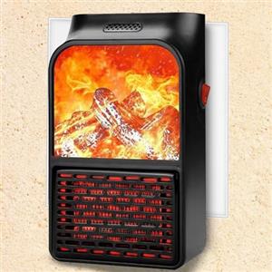 BAKAJI Mini Stufa Stufetta Elettrica Portatile Potenza 500W a Parete Con Display Termo Riscaldatore Effetto Camino Termostato Regolabile Con Timer Spina Rotante Regolazione Velocità e Temperatura