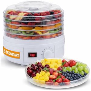 BAKAJI Essiccatore Elettrico Alimentare Multiuso, 5 Ripiani Impilabili e Removibili Trasparenti, Controllo Temperatura dai 35° ai 70°, Ideale per Essiccare Verdura, Carne, Frutta, Fiori