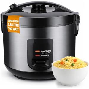 BAKAJI Cuociriso Elettrico Capacità 4 Litri con Cottura Automatica Sana e Veloce, Cuoci Riso Potenza 700 W per Cucina Carne, Verdure, Frutta e Fiori, Pentola Antiaderente, Facile Utilizzo (Nero)