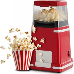 BAKAJI Macchina per Popcorn ad Aria Calda 1200W Potenza con Dosatore Cucchiaino Incluso, Popcorn Machine Design Retrò Facile da Usare One Touch Pronti in 3 Minuti, Perfetta per Feste e Serate Cinema