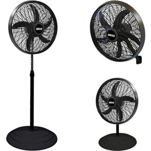 BAKAJI Ventilatore 3in1 Piantana Da tavolo Parete in Acciaio e Plastica 3 Velocita Regolabili Funzione Oscillazione Potenza 55W, Base Tonda Antiribaltamento, Silenzioso (51 cm)