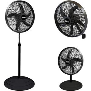 BAKAJI Ventilatore a Colonna Piantana Potenza 55W in Acciaio e PP, Diametro Pale 40cm e Griglia da 50cm, 3 Velocità Selezionabili Altezza regolabile Oscillazione Orizzontale (Nero 3 in 1)