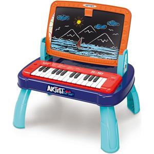 BAKAJI Lavagna Magnetica a 2 Lati con Pianola per Bambini Giocattolo Creativo ed Educativo con Suoni, Piano Musicale e Lavagnetta con Doppio Lato per Abilità, Idea Regalo Perfetta per Disegno, Musica
