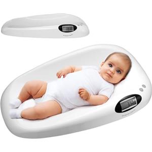 BAKAJI Bilancia Elettronica Pesa Bambini Neonati con Display Digitale LCD, Peso Massimo 20 kg Minimo 10 g, Funzione Tara, Pesapersone di Precisione Multifunzione, 62 x 35 x 8.5 cm Bianco