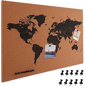 Bakaji Pannello Bacheca Mappamondo in Sughero Cartina Geografica Mappa del Mondo telaio Legno Dimensione 60 x 40 cm da Parete Muro Design Moderno con 10 Puntine Idea Regalo
