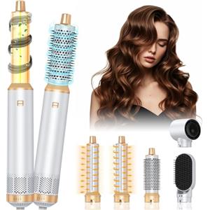 HyAdierTech Air Styler Spazzola Soffiante, Set Spazzola Soffiante 5 in 1, Ferro da riccio Ioni Negativi, Spazzola Lisciante Capelli, Asciugacapelli Con 5 Accessori, 3 Temperature Per Ricciolare Volume