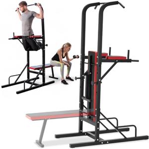 tectake® Panca Multifunzione, Power Tower, Supporto Bilanciere, Pieghevole, Attrezzo Fitness Casa, per Pesi, per Allenamento, Home Gym, Palestra, per Addominali