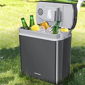 BAKAJI Frigorifero Elettrico 24 LT Auto Casa 12-230V Frigo Portatile Grigio Dimensioni: 39,5 X 24,5 X 43 Mini Frigo 48W modalità Freddo e Caldo, Ideale per Camion, Macchina, Barca, Campeggio