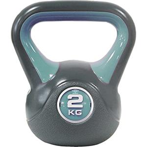 BAKAJI Kettlebell 2 Kg di Peso in Ghisa per Palestra, Fitness, Riabilitazione, Esercizio, Allenamento Forza, Impugnatura Ergonomica Anti-Scivolamento, Fondo Piatto per Maggiore Stabilità, Grigio e Blu