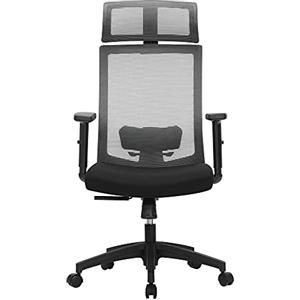 SONGMICS Sedia da Ufficio Ergonomica, Poltrona in Rete per Computer, Supporto Lombare, Poggiatesta e Braccioli Regolabili, Schienale Regolabile Bloccabile fino a 120°, Grigio OBN55BG