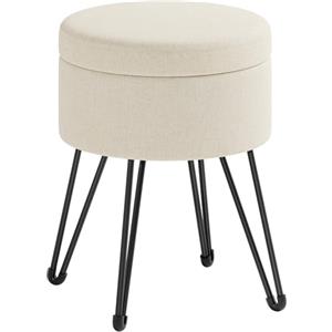 SONGMICS Sgabello Pouf Contenitore, Cassapanca Rotonda, Sgabello Toeletta, 39 x 44,1 cm (Diam. x A), Gambe in Metallo, Sedile Imbottito, Soggiorno Camera da Letto, Bianco Crema LOM002G01