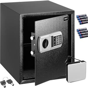 BAKAJI Cassaforte Elettronica di Sicurezza con Box Batteria Esterno, Cassetta Porta Valori e Documenti Antiscasso per Casa, Hotel, Armadio a Muro Parete o Indipendente, 40 x 35 x 40 cm (Nero)