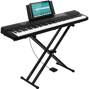 Bakaji Tastiera Musicale Pianola Elettronica 88 Tasti Semi Pesati Pianoforte Multifunzione con 140 Ritm 6 Strumenti Musicali Funzione Split Twinova Ingresso AUX USB + Pedale Leggio e Supporto