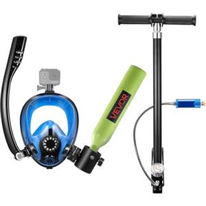 VEVOR Mini Bombola Subacquea per Immersioni, Set di Bombola Portatile 0,5 L con Maschera Subacquea Integrale, Pompa Manuale ad Alta Pressione, Mini Scuba Tank Autonomia Fino a 10 Minuti, Multiuso