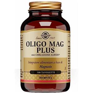 Solgar Oligo Mag Plus - Integratore Alimentare, 100 Tavolette, Magnesio bisglicinato per Assorbimento Ottimale, Supporta Sistema Nervoso e Funzione Muscolare