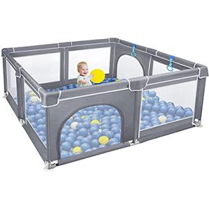 UISEBRT - Box per bambini, con base antiscivolo e rete traspirante e stabile griglia di protezione, colore grigio, 200 x 180 cm