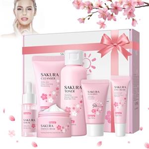 Fengyang ®Set per la Cura Della Pelle Sakura,Cura del viso,6 Pcs Set Regalo per la Cura Della Pelle , Detergente,Toner,Lozione,Crema per Gli Occhi, Siero,Crema,Regalo per Donne e Adolescenti(6Pcs)