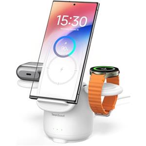 SwanScout Caricatore Wireless per Samsung S25 Ultra, 3 in 1 Stazione di Ricarica per Samsung S25/S24/S23/Z Flip7/Z Fold 7, Ricarica Wireless per Galaxy Watch 8/Ultra/7/6/5/Buds, SwanScout 707S (No Adapter)
