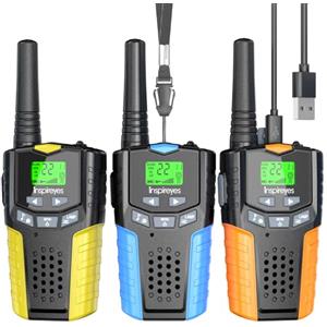 Inspireyes Walkie-Talkie Bambini Ricaricabili, 48 Ore di Orario di Lavoro, 3 Chilometri di Lungo Raggio, Giocattoli da Esterno per Bambini di 3-12 Anni,Confezione da 3