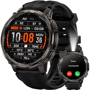 KOSPET Tank T4C Smartwatch con GPS, Corpo robusto in metallo completo, Torcia LED,Batteria 50 Giorni, Monitor Salute 24/7,5ATM/IP69K,170+ modalità sportive, Schermo da 1,5 pollici, Android & iOS Nero