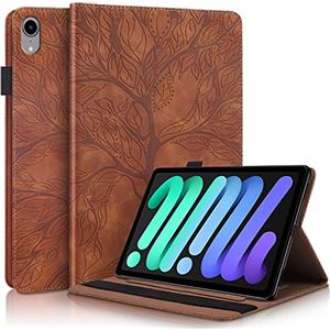 Succtopy Custodia per iPad mini (A17 Pro, Modello 2024, 7a Generazione) / mini 6 (Modello 2021, 6a Generazione) Cover in Pelle PU con Porta Penna Custodia Protettiva con Funzione di Supporto Marrone