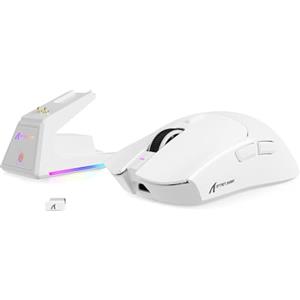 MAMBASNAKE Attack Shark X1 Mouse da Gioco 49g Leggero con Dock di Ricarica Touchpad, Sensore Gaming PAW3395 PRO 40K DPI, Mouse da Ufficio Wireless/Cablato BT/2.4G per PC/Mac/Win11/PS - Bianco