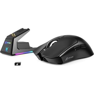 MAMBASNAKE Attack Shark X1 Mouse da Gioco 49g Leggero con Dock di Ricarica Touchpad, Sensore Gaming PAW3395 PRO 40K DPI, Mouse da Ufficio Wireless/Cablato BT/2.4G per PC/Mac/Win11/PS - Nero