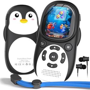 ODEJOI 64GB Lettore MP3 Bluetooth 5.3 per Bambini, Design Pinguino con Schermo IPS 2'' & Interfaccia Sottomarina, Altoparlante Integrato, Radio FM,Batteria 750mAh, Regalo per Bambini, Espandibile 128GB