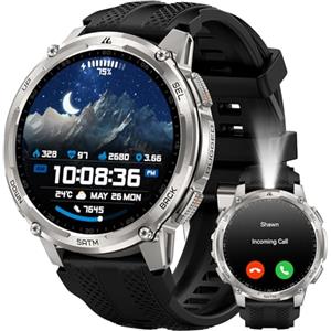 KOSPET Tank T4C Smartwatch con GPS,Corpo robusto in metallo completo,Torcia LED,Batteria 50 Giorni,Monitor Salute 24/7,5ATM/IP69K,170+ modalità sportive, Schermo da 1,5 pollici,Android & iOS Argento