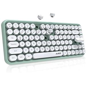 FELiCON 308i Tastiera Wireless Cute Retrò, Tastiera per Computer Silenziosa Bluetooth con Rotondi Punk Compatti 84 Tasti, Texture Opaca, Design Macchina da Scrivere QWERTY per PC, Mac-Verde