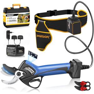 SWANSOFT Forbice Potatura a Batteria 40mm, 21V Cesoie Elettriche Progressivo Professionali, Elettrica Forbici da Giardino 1050W Motore Brushless, 4000mAh Batterie x2, Display LCD (Blu)