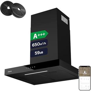 CIARRA CBCB6102 Classe A+++ Cappa Aspirante 60cm - Comandi Touch - 650m3/h - 4 Velocità e Funzione Booster - con Filtro Carbone - Display Digitale - Riciclaggio o Evacuazione - Nero