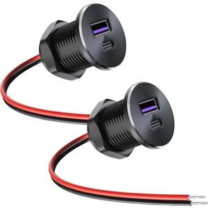 BAIFULAI 2 prese USB C da 12 V, in alluminio, 18 W, QC 3.0 et 30 W, PD 3.0, per auto, 12 Volt, caravan, caricatore rapido, yacht, presa USB, presa da incasso per roulotte, rimorchi, furgoni, barche