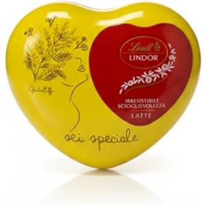 Lindt Cioccolatini Cuori Lindor Gialli Donna Cioccolato al Latte Lindt Scatolina da 75 g