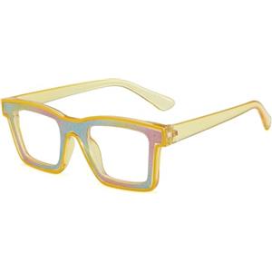 LJCZKA Occhiali Luce Blu Quadrati per Donna Uomo, Montatura Occhiali da Vista Cristallo Bling Punk Anti Affaticamento Antiriflesso per Computer Gaming (Giallo)