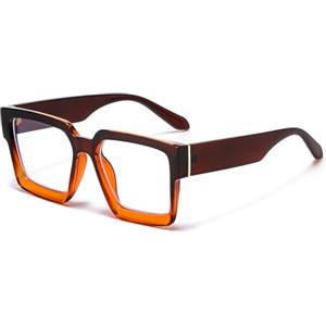 LJCZKA Occhiali Luce Blu Quadrati Grandi per Donna Uomo, Spessa Montatura Occhiali da Vista Occhiali Anti Luce Blu Anti Affaticamento per Computer (Marrone Giallo, 0.0, x)