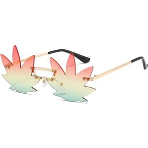 LJCZKA Occhiali da Sole Forma di Maple Leaf per Donna Uomo - Occhiali da Sole Irregolari Senza Montatura Occhiali Particolari Funky Party Festival (Oro Rosso Giallo Verde)