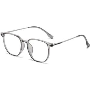 LJCZKA Occhiali Luce Blu Quadrati per Donna Uomo, Quadrato Metallo Montatura Occhiali da Vista Piazza Occhiali Affaticamento per Computer, Gioco, TV (Trasparente Grigio Argento, 0.0, x)