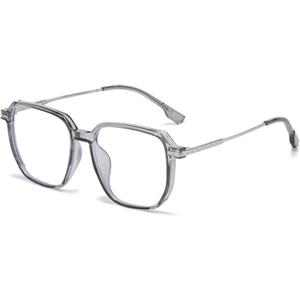 LJCZKA Occhiali Luce Blu Quadrati Grandi Donna Uomo Montatura Occhiali da Vista Piazza Occhiali Anti Luce Blu Anti Affaticamento per Computer, Gioco (Grigio, 0.0, x)
