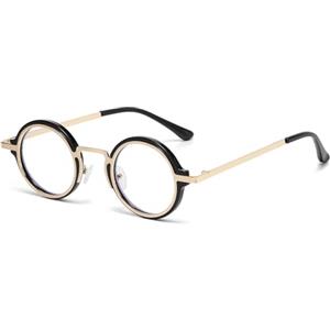 LJCZKA Occhiali Luce Blu Rotondi Uomo Donna Piccoli Montatura Occhiali da Vista Occhiali Anti Filtro Luce Blu Anti Affaticamento per Computer, Gioco (Oro Nero, 0.0, x)