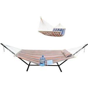 GOCAN Amaca doppia in tessuto trapuntato, non si inclina con supporto e barre di diffusione, più sicura e stabile, amache di qualità per esterni, interni, patio, cortile, doppio uso, blu/rosso